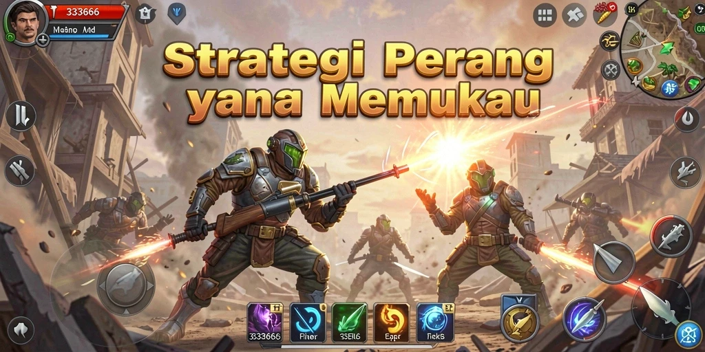 Screenshot gameplay menunjukkan intensitas pertempuran dalam 333666.