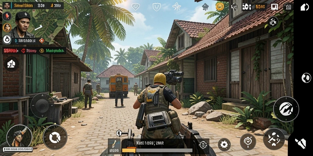 Tangkapan layar gameplay 55RP menampilkan interaksi sosial dan aktivitas seru.
