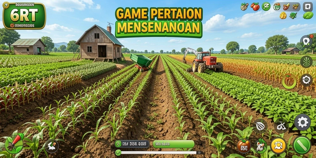 Tampilan gameplay 6RT menakjubkan dengan lahan pertanian yang hijau.