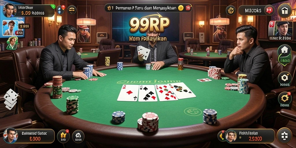 Screenshot gameplay 99RP menampilkan aksi poker seru.