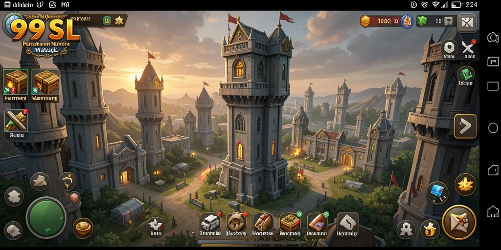 Tampilan gameplay 99SL menampilkan pertarungan menara melawan musuh yang beragam.