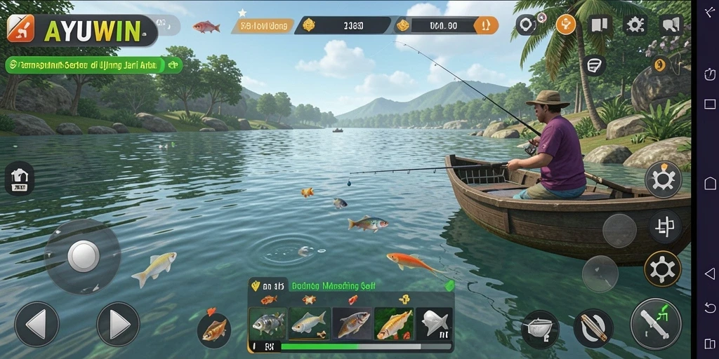 Tangkapan ikan yang menakjubkan dalam gameplay AYUWIN.
