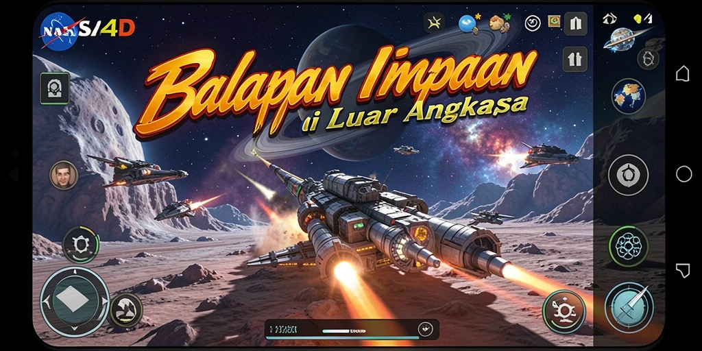 Screenshot dari gameplay NASA4D yang menunjukkan balapan luar angkasa yang intens.