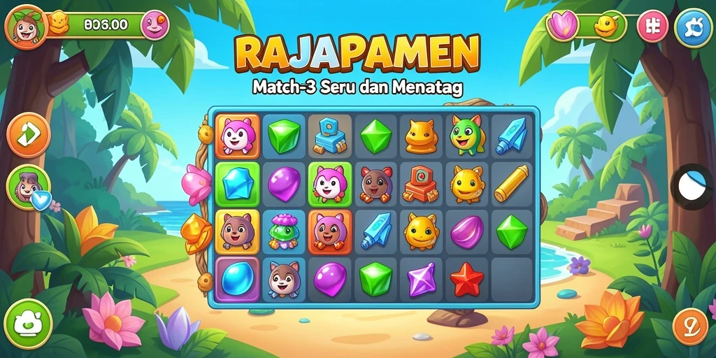 Screenshot gameplay RAJAPAMEN yang menarik dengan aksi Match-3.