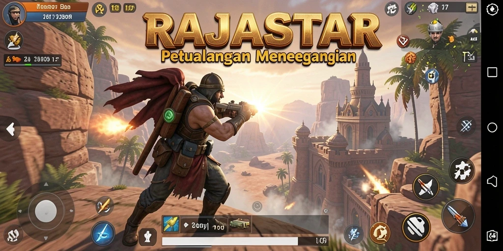 Screenshot menampilkan aksi gameplay menegangkan dalam RAJASTAR.