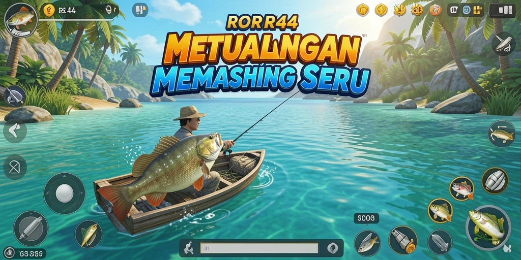Tampilan gameplay RR44 yang menampilkan aksi pemancingan seru.
