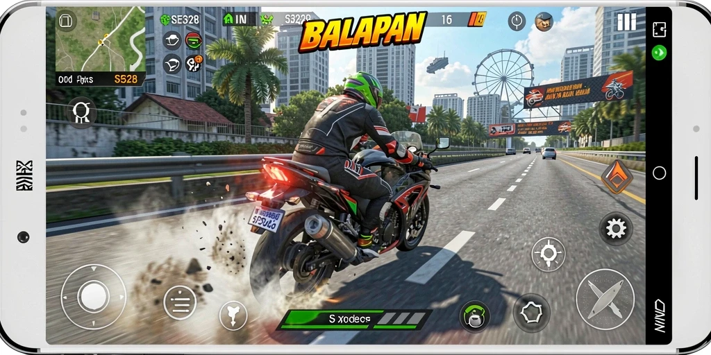 Gameplay seru SE328 dengan balapan motor yang menegangkan.