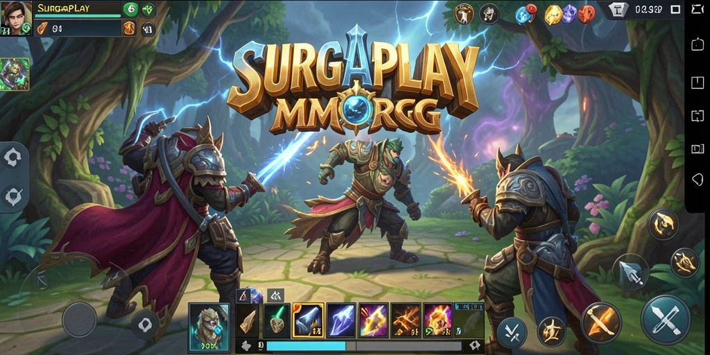 Tampilan gameplay menarik dari SURGAPLAY yang menunjukkan karakter beraksi dalam pertempuran.